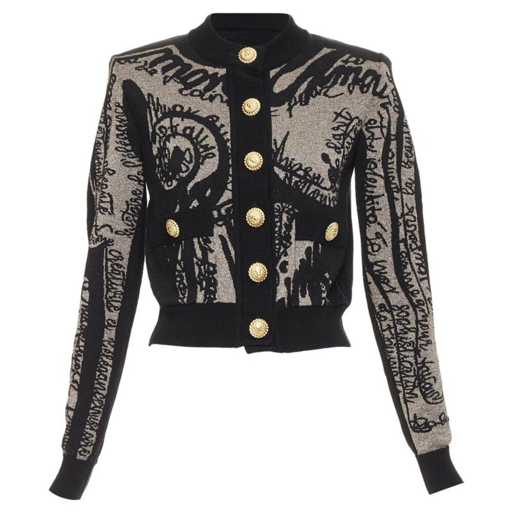 Balmain wool blend metallic graphic cardigan